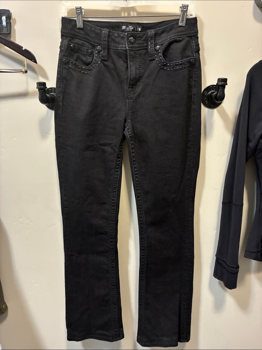 Miss Me Black Straight Leg Jeans with Embellished Pockets